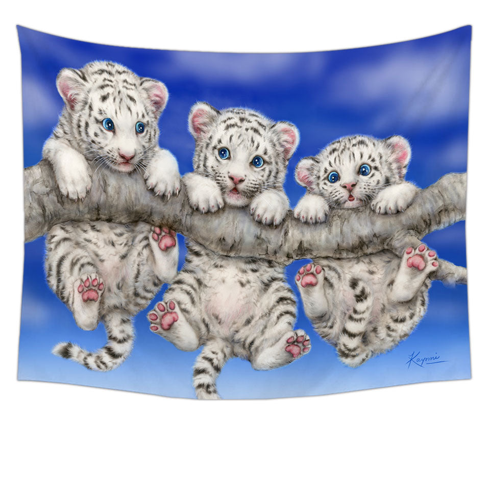 Adorable White Tiger Triplets Cubs Tapestry