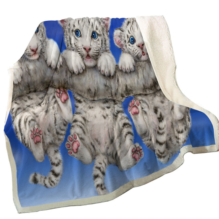 Adorable White Tiger Triplets Cubs Throw Blanket