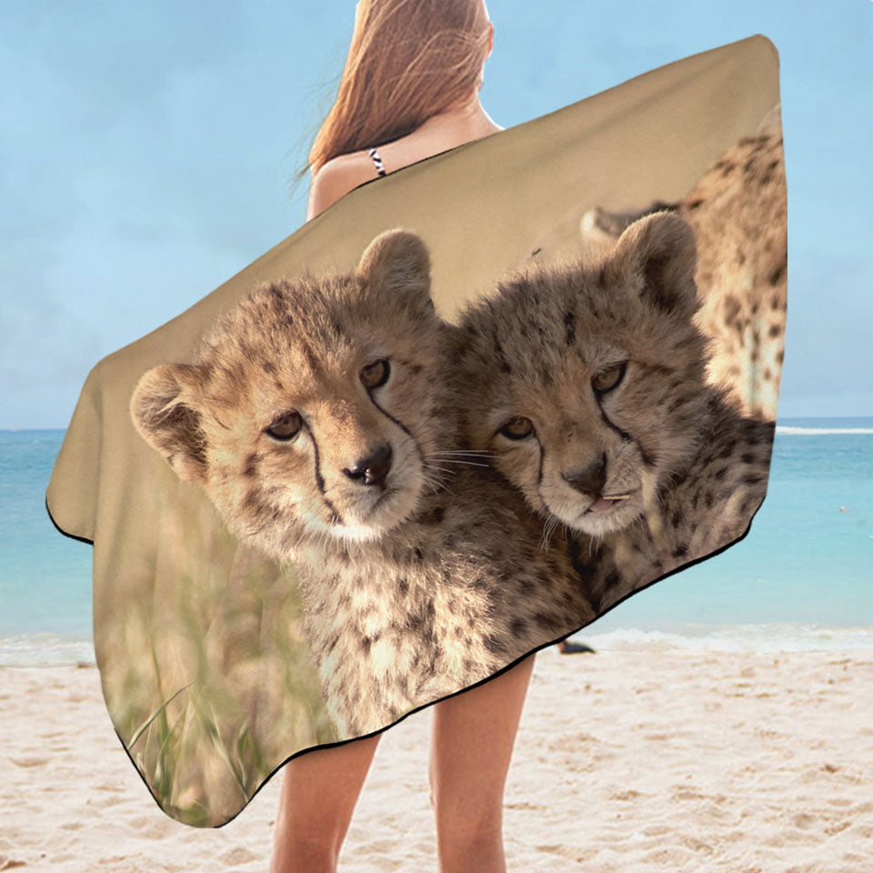Adorable Wild Cheetah Cubs Cute Beach Towels