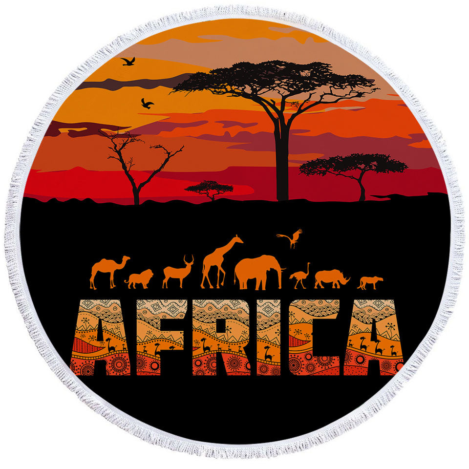 Africa Horizon and Animals Round Beach Towel
