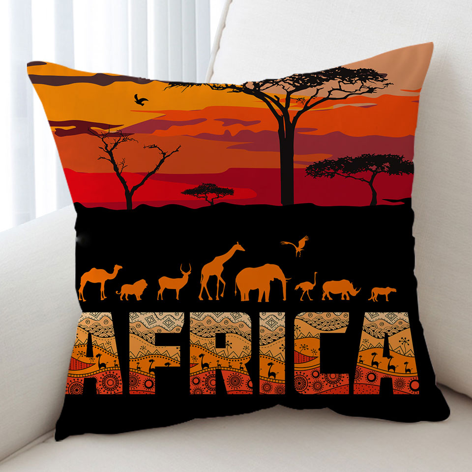 Africa Horizon and Animals Throw Cushions