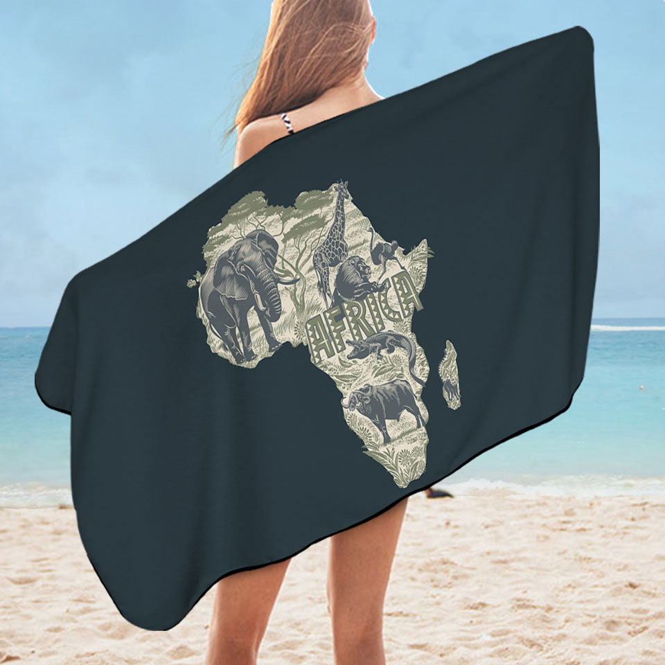 Africa Map and Animals Cool Beach Towels