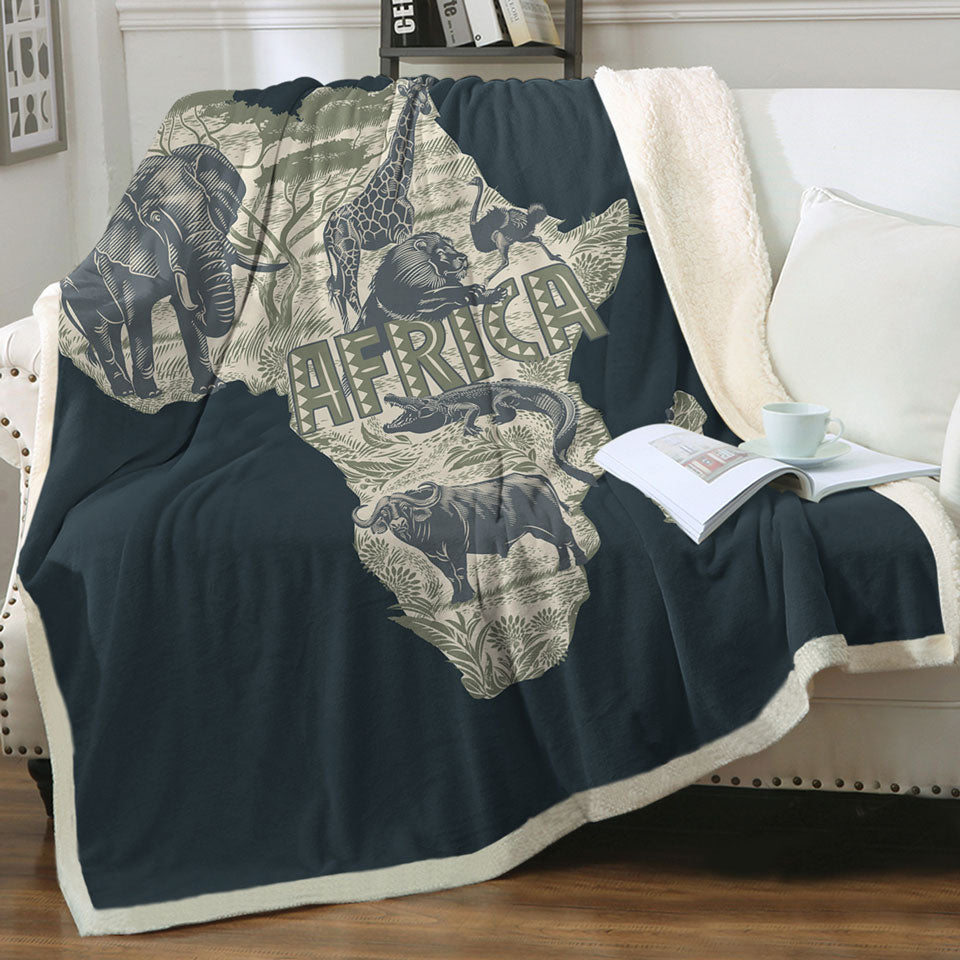 Africa Map and Animals Decorative Blankets
