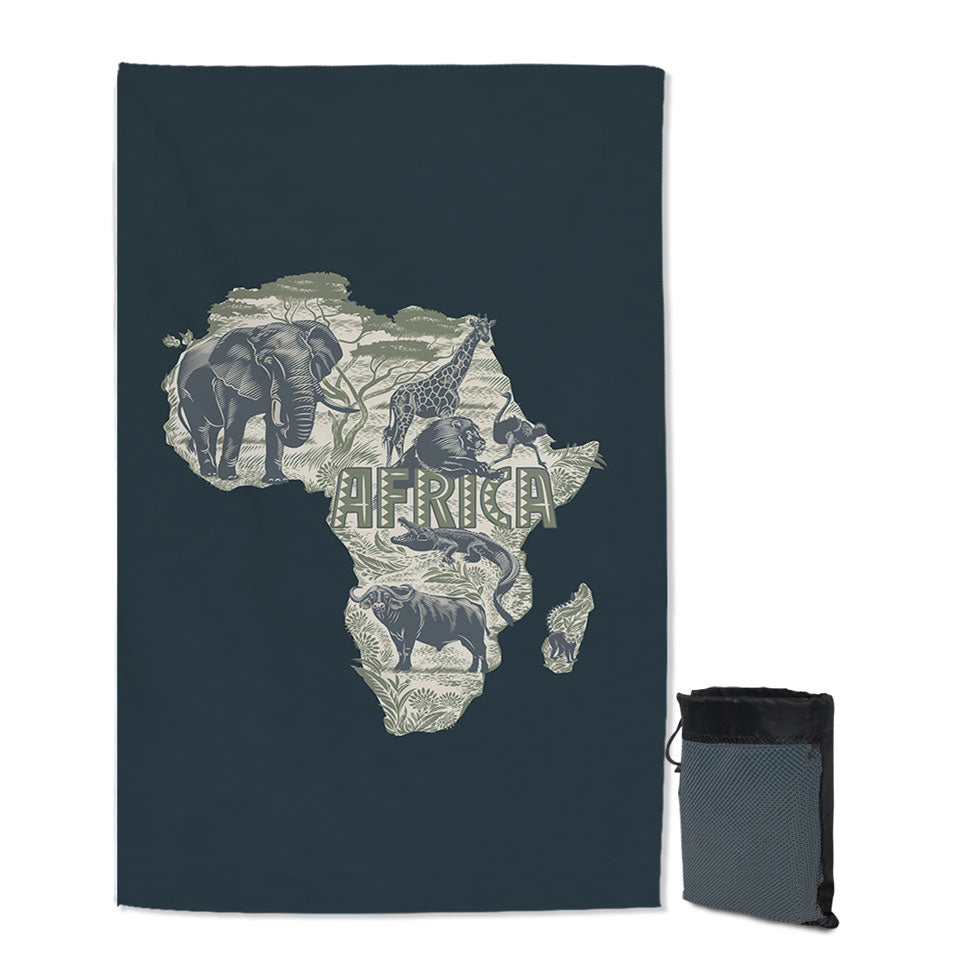 Africa Map and Animals Thin Beach Towels