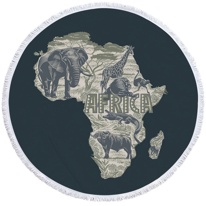 Africa Map and Animals Unique Beach Towels