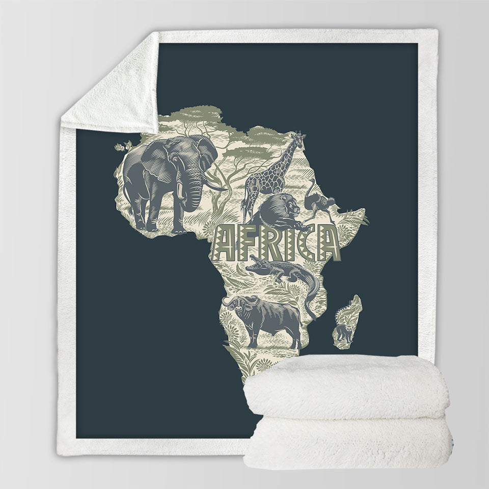 Africa Map and Animals Unique Throws
