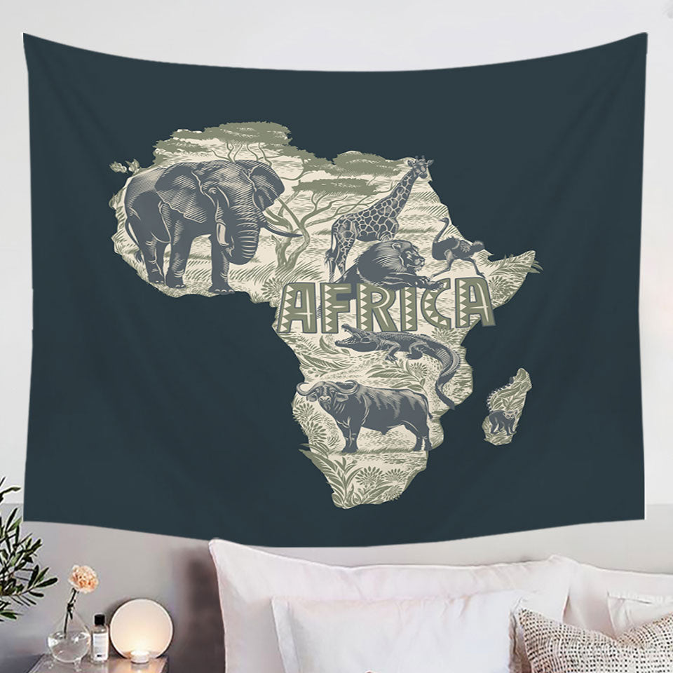 Africa Map and Animals Wall Decor Tapestry