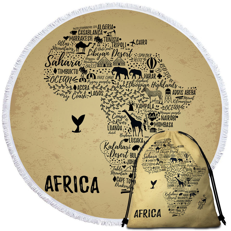 Africa Round Beach Towel Features The African Continent