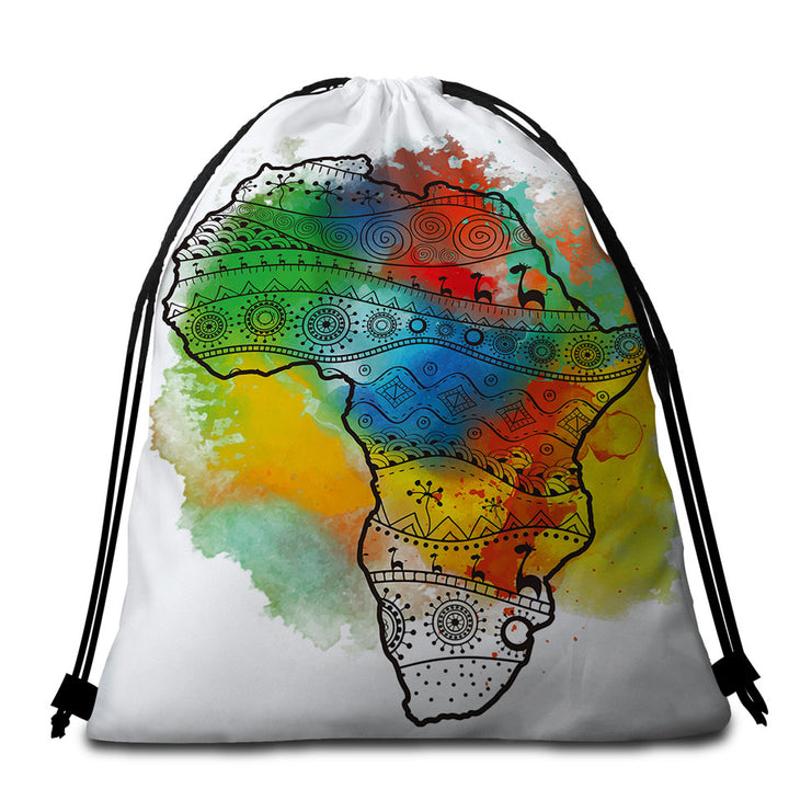 Africa Silhouette Beach Towels and Bags Set over Colorful Stain