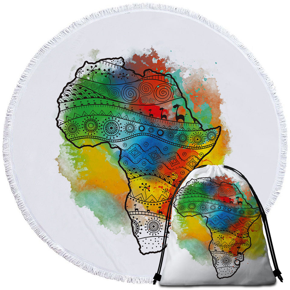 Africa Silhouette Beach Towels over Colorful Stain