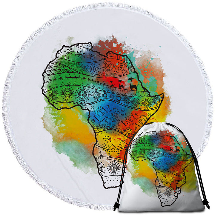 Africa Silhouette Beach Towels over Colorful Stain