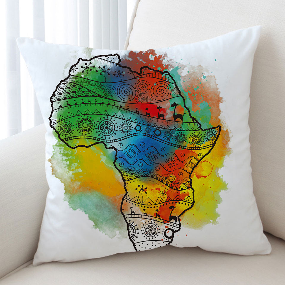 Africa Silhouette Cushion Cover over Colorful Stain