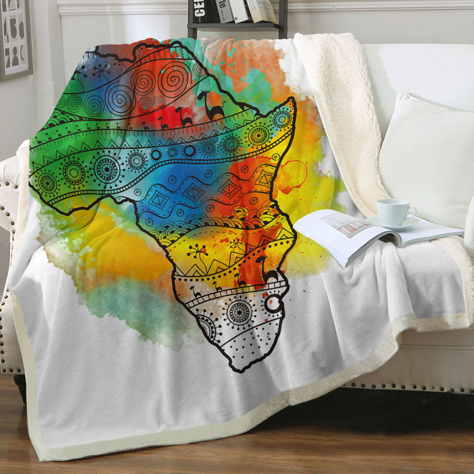 Africa Silhouette Decorative Throws over Colorful Stain
