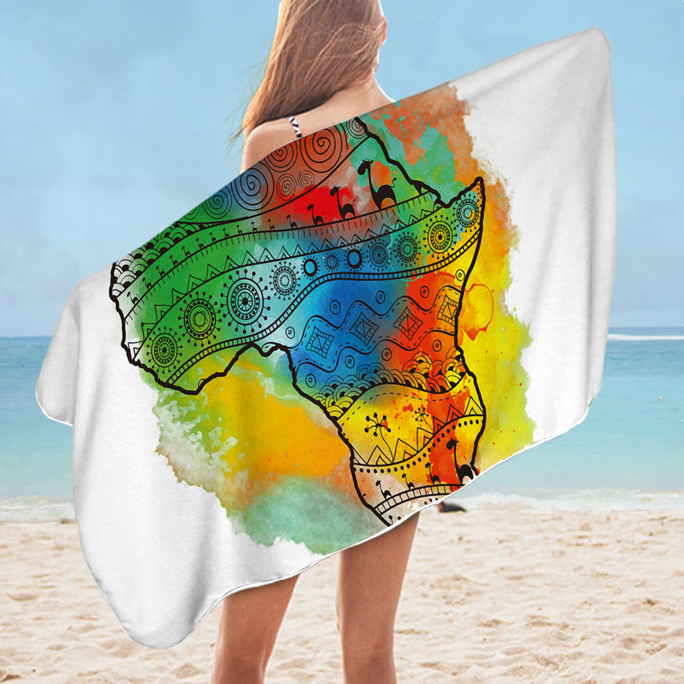 Africa Silhouette Swims Towel over Colorful Stain