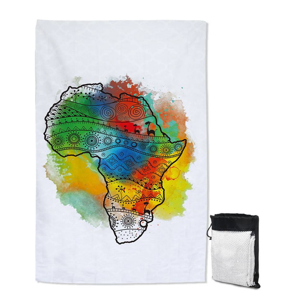 Africa Silhouette Travel Beach Towel over Colorful Stain