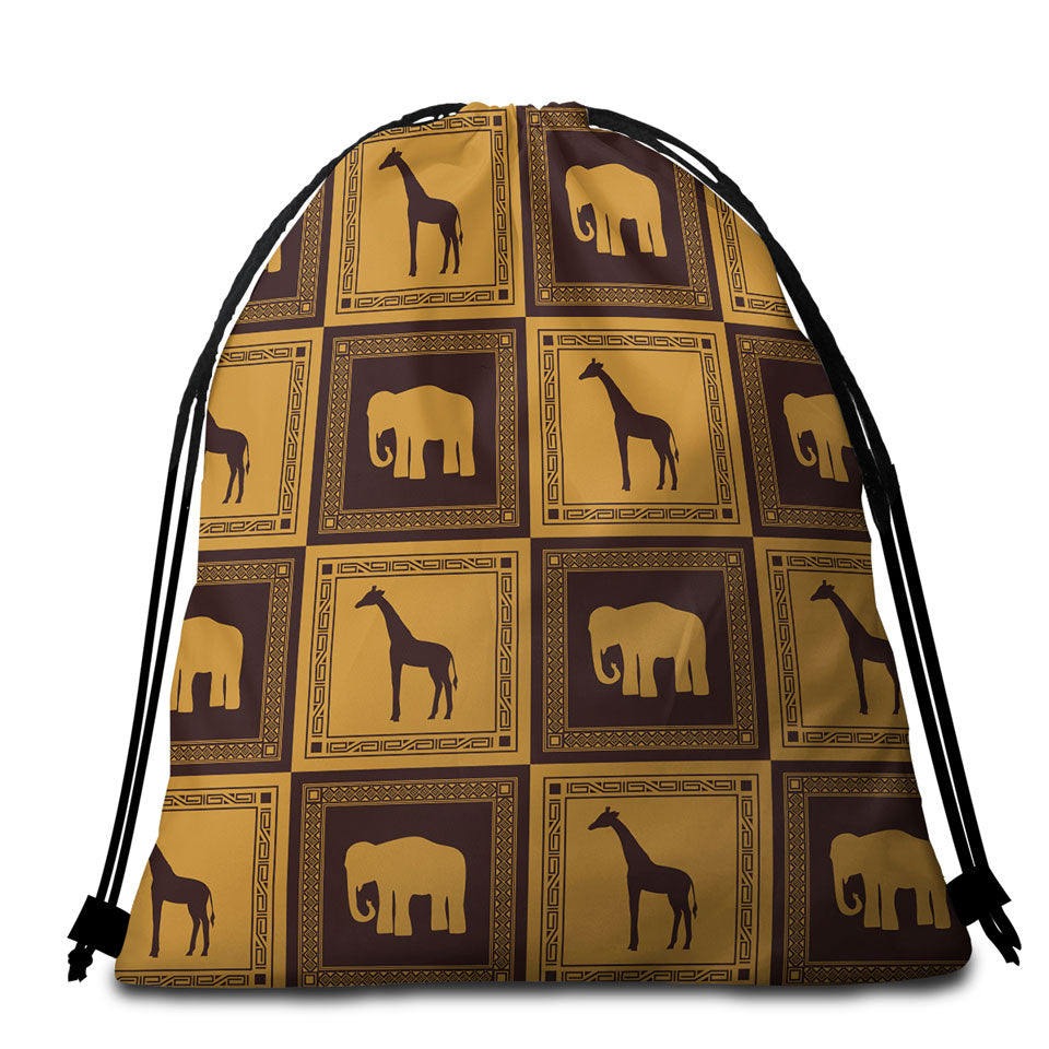 African Beach Towel Bags Elephants and Giraffes