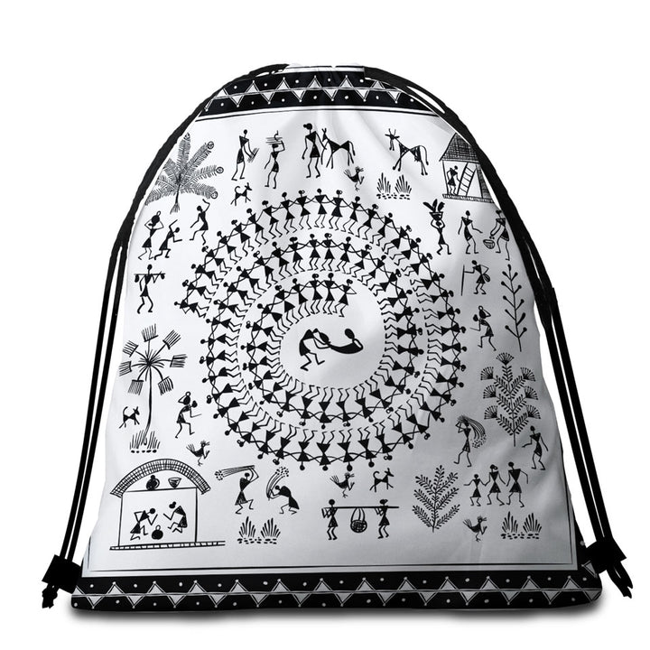 African Beach Towel Bags Tribe Story White and Black