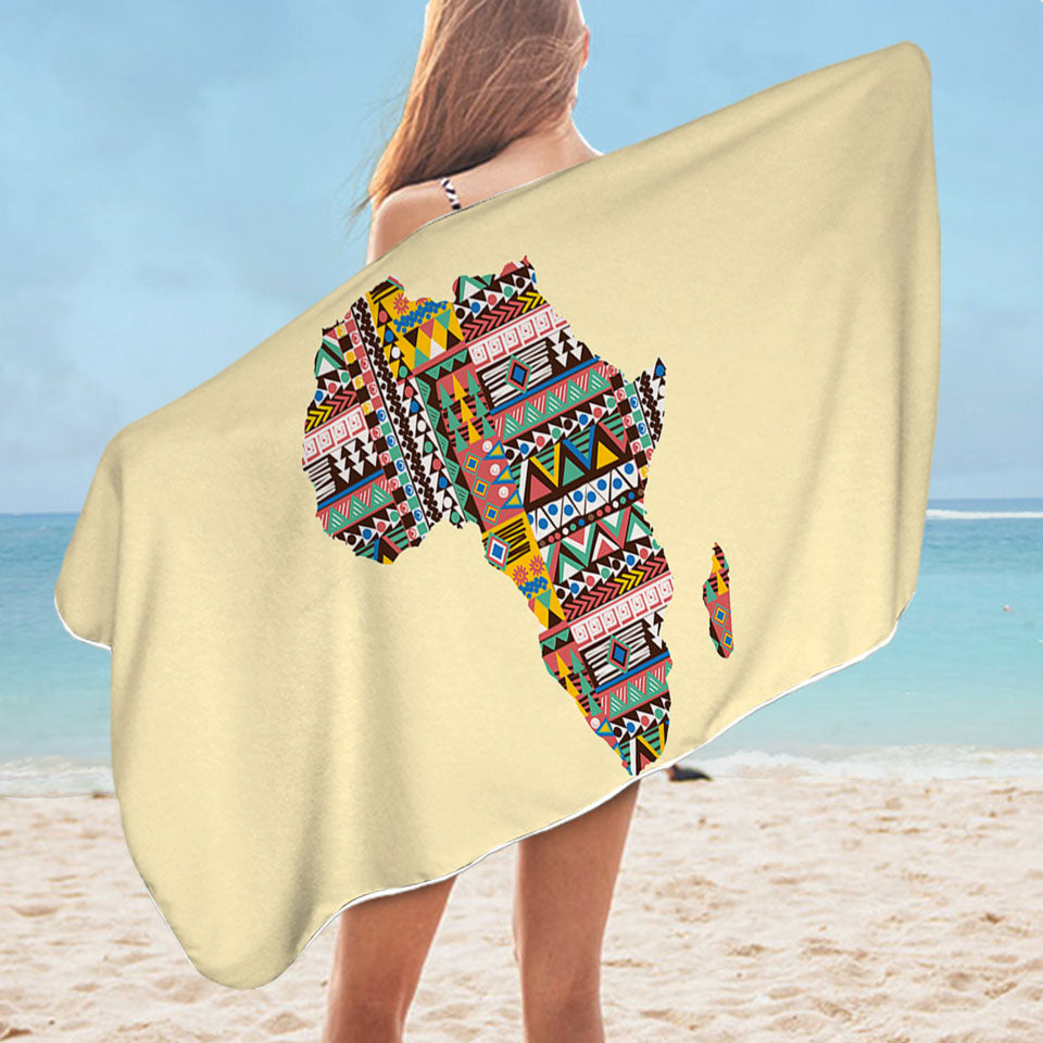 African Beach Towel Multi Colored Patterns on Africa Map