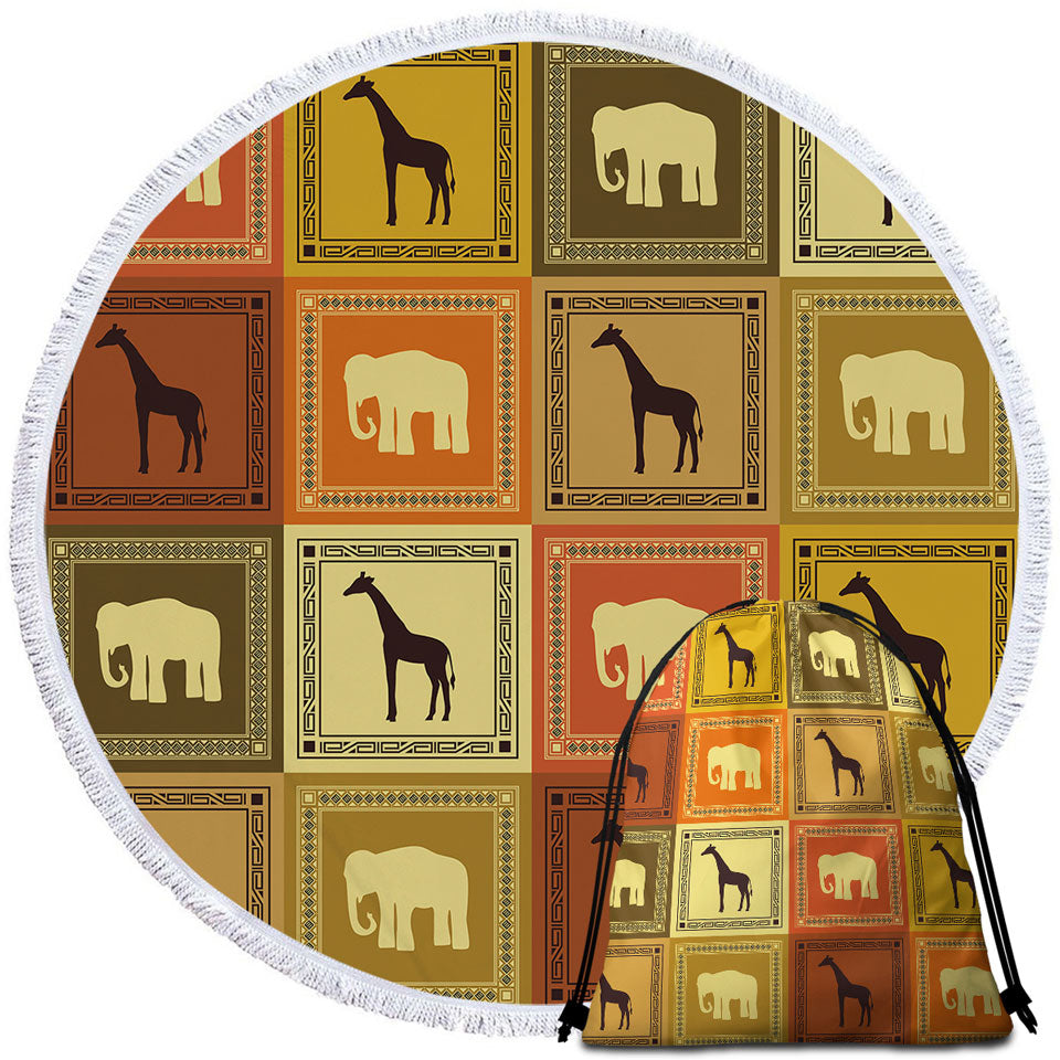 African Beach Towels with Elements Elephants and Giraffes