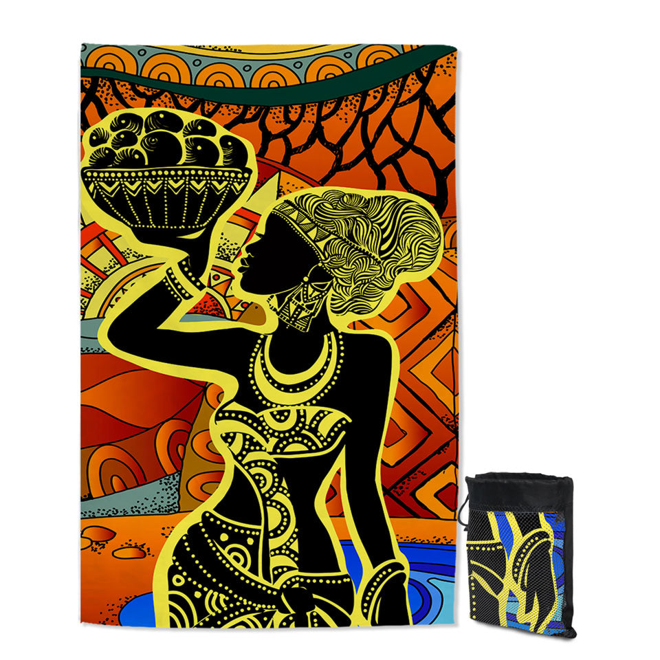 African Beach Towels with Woman in Black and Yellow