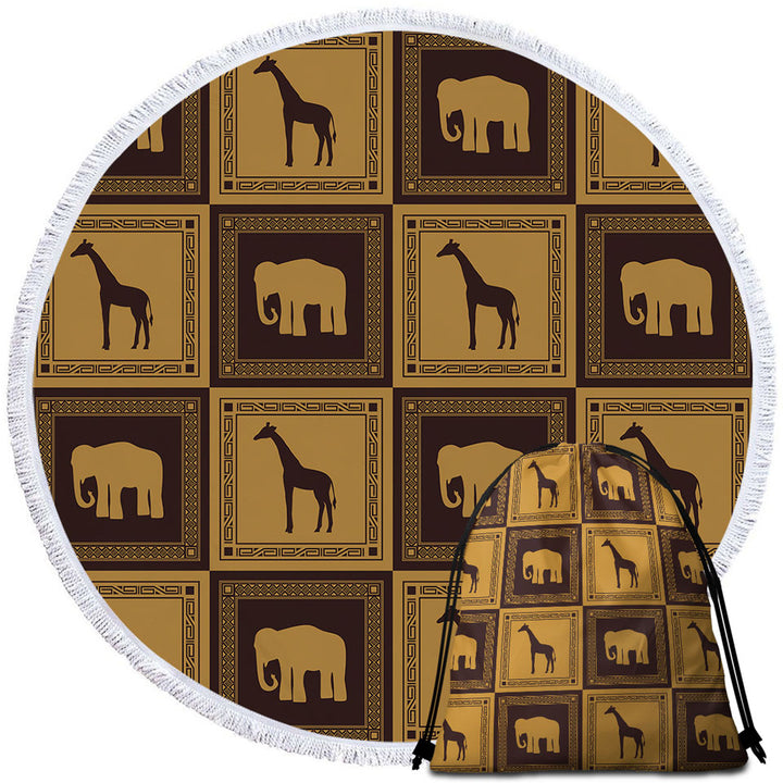 African Circle Beach Towel Elephants and Giraffes
