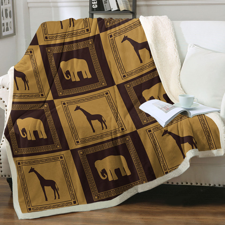 African Couch Throws Elephants and Giraffes