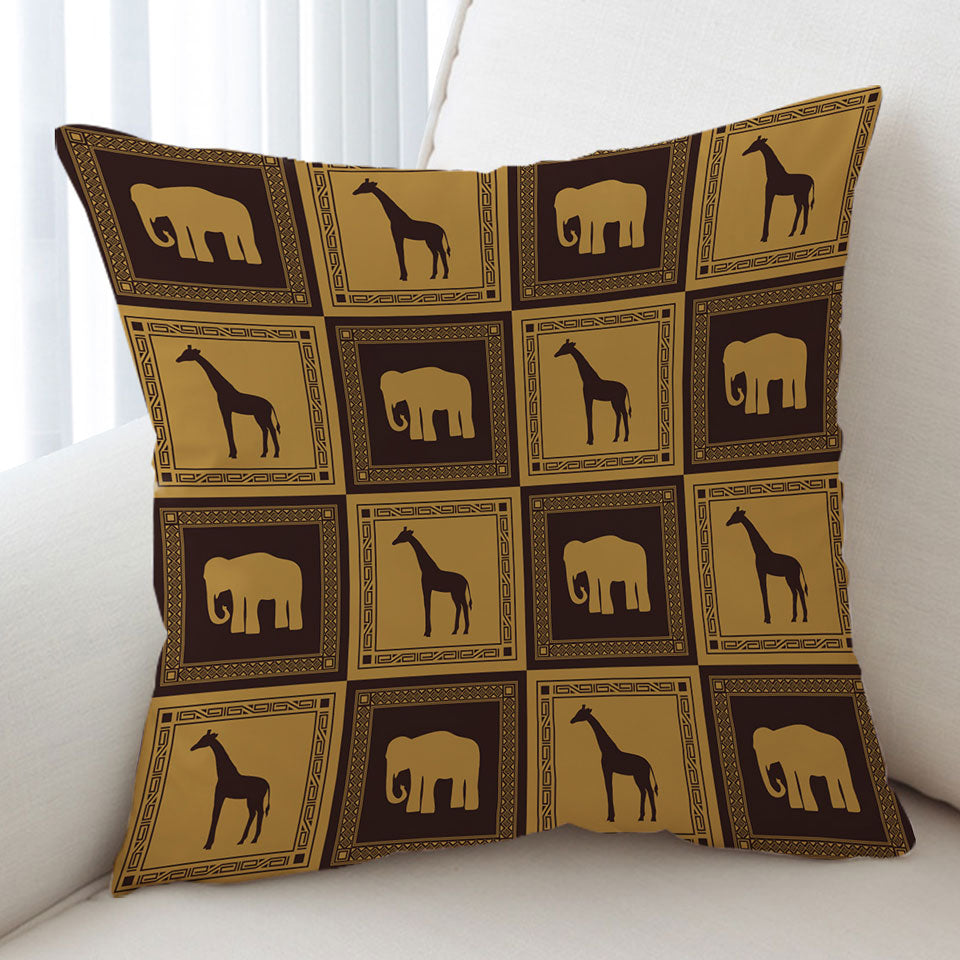 African Cushion Covers Elephants and Giraffes