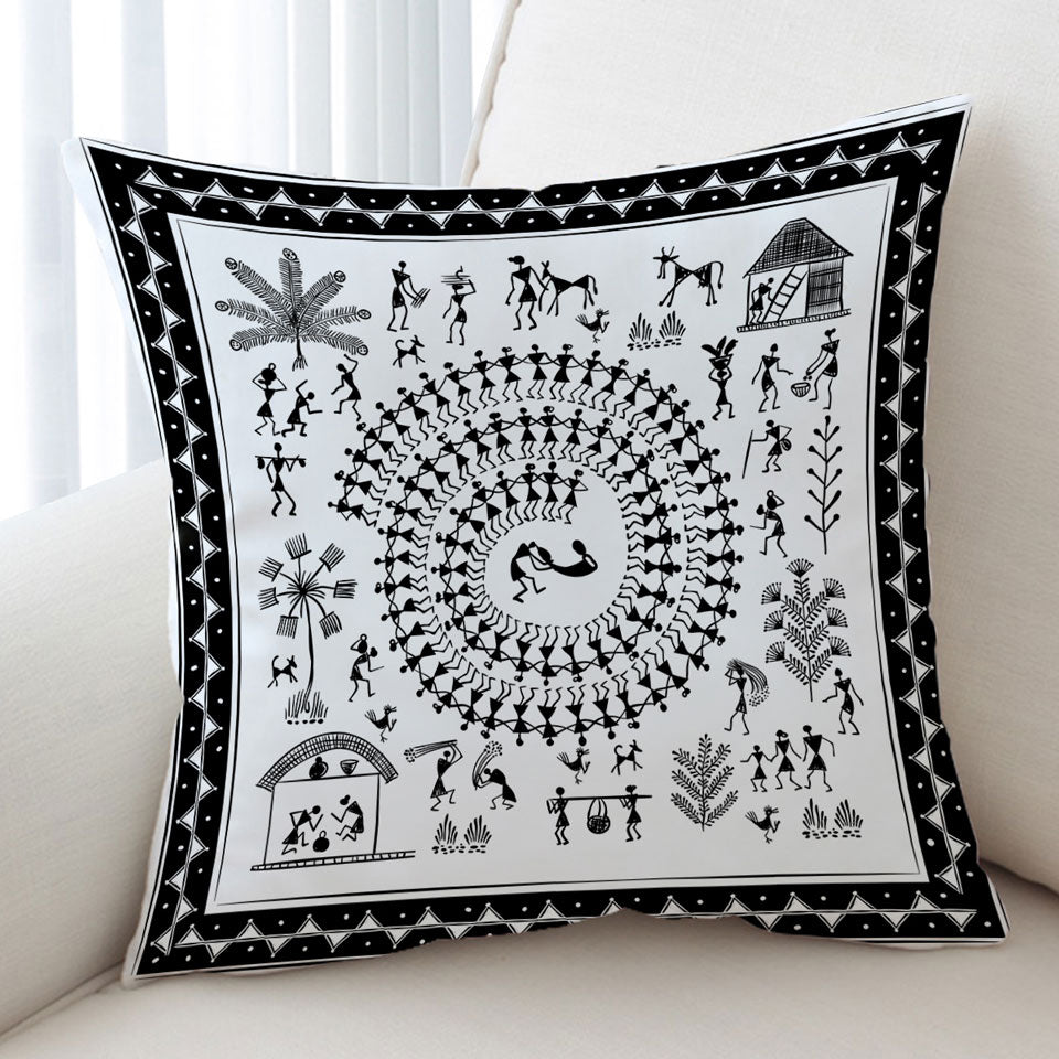 African Cushions Tribe Story White and Black