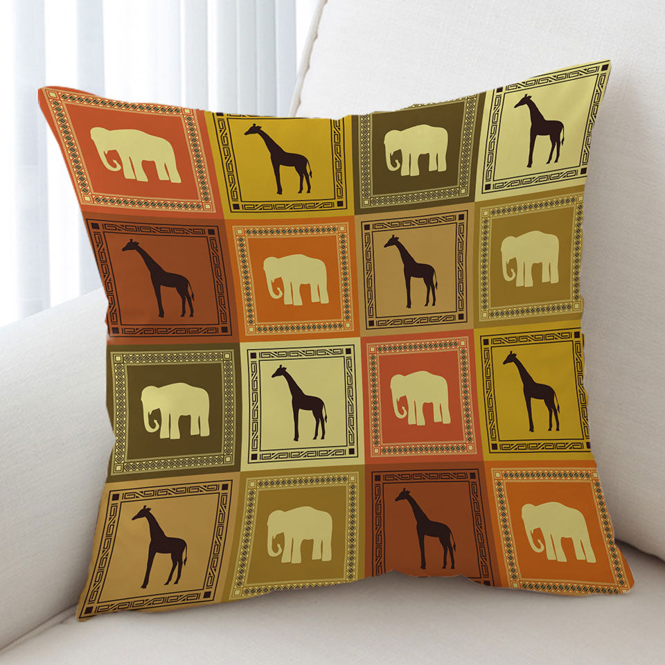 African Decorative Cushions with Elements Elephants and Giraffes