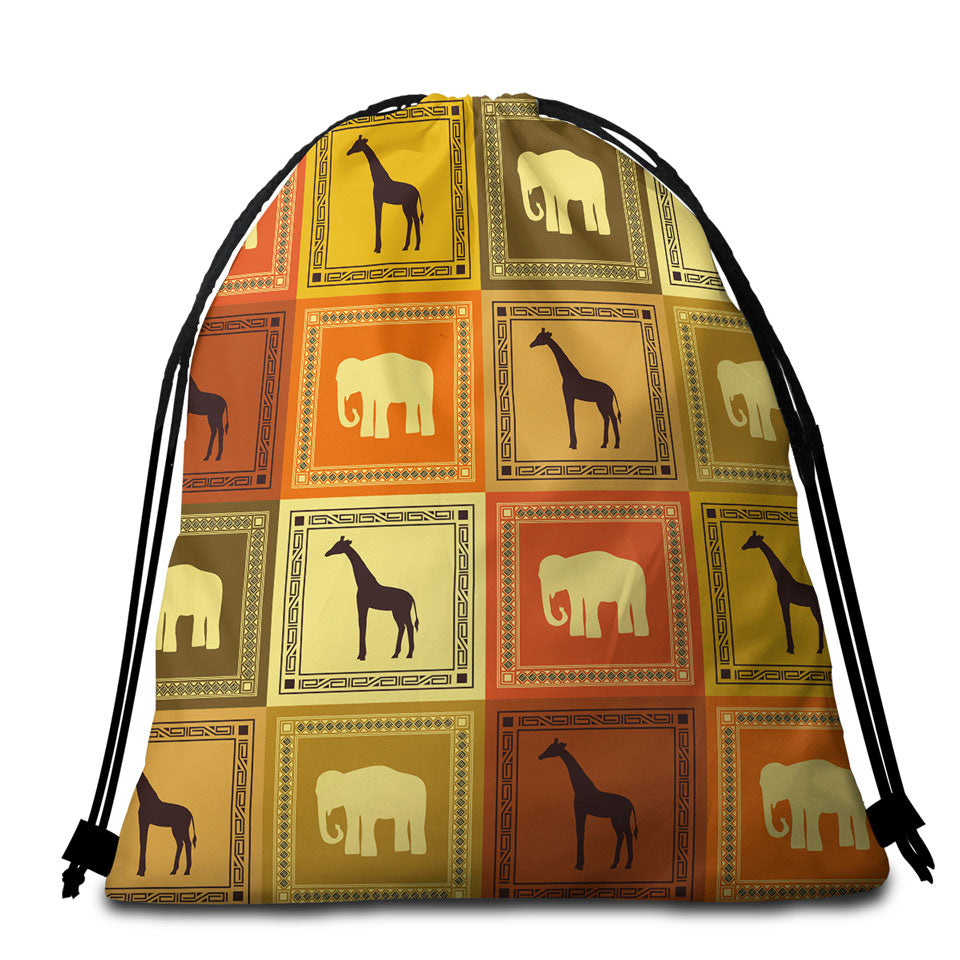 African Elements Elephants and Giraffes Beach Bags and Towels