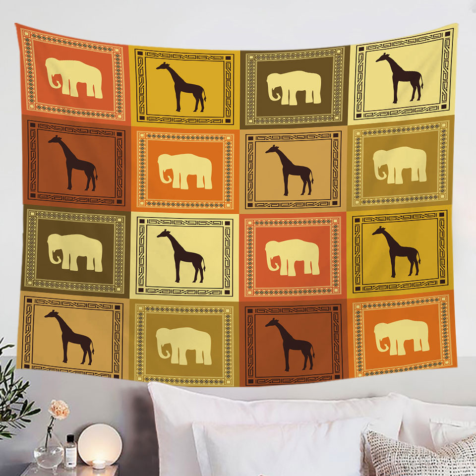 African Elements Elephants and Giraffes Wall Art Prints