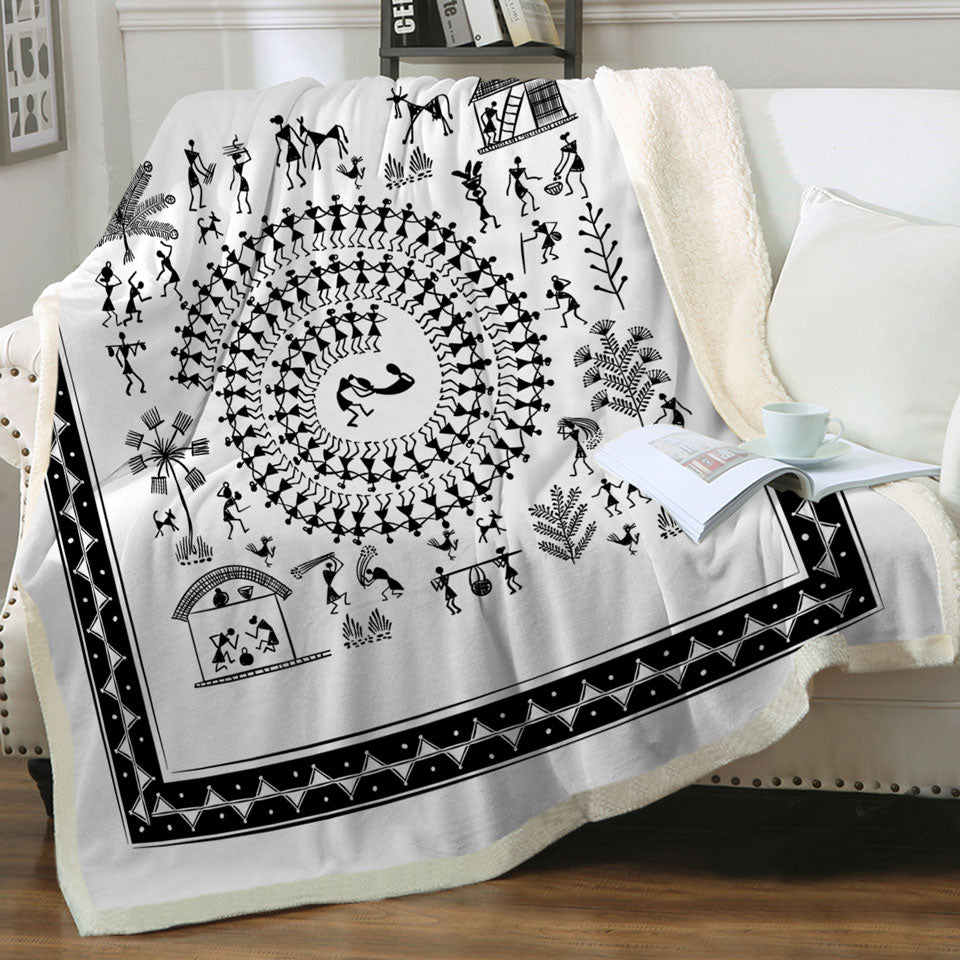African Fleece Blanket Tribe Story White and Black