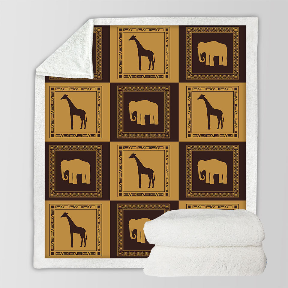 African Fleece Blankets Elephants and Giraffes