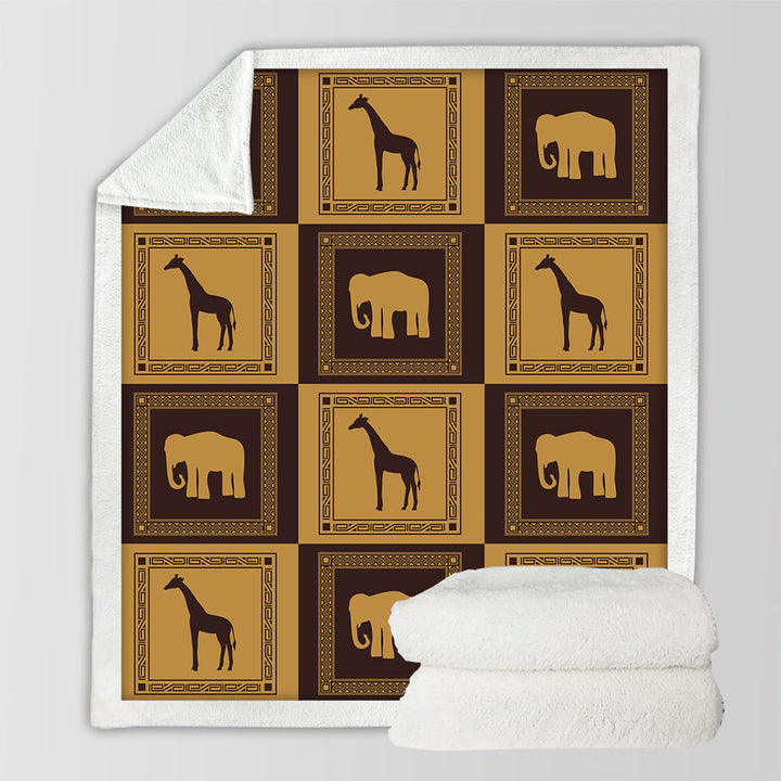 African Fleece Blankets Elephants and Giraffes