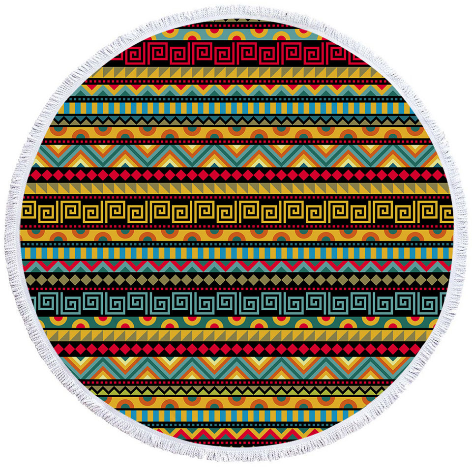 African Round Beach Towel Striped Pattern