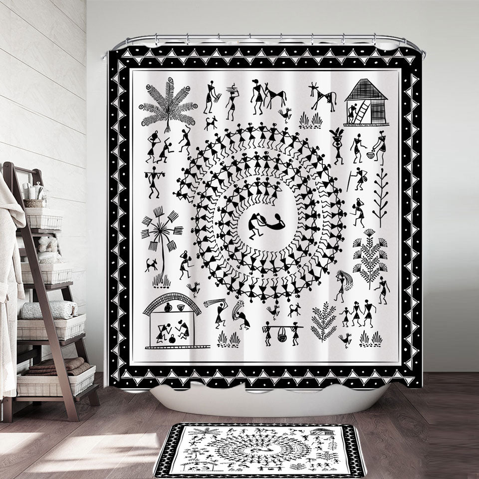 African Shower Curtains Tribe Story White and Black