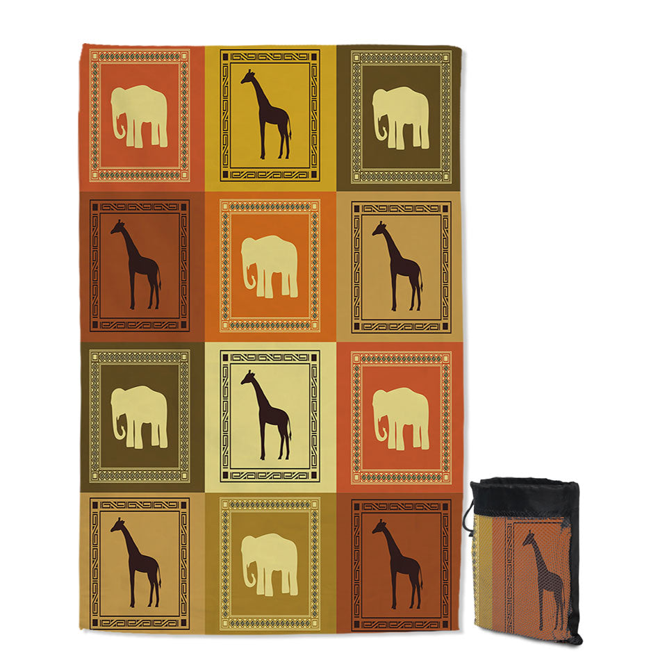 African Thin Beach Towels with Elements Elephants and Giraffes