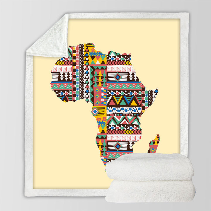 African Throw Blanket Multi Colored Patterns on Africa Map