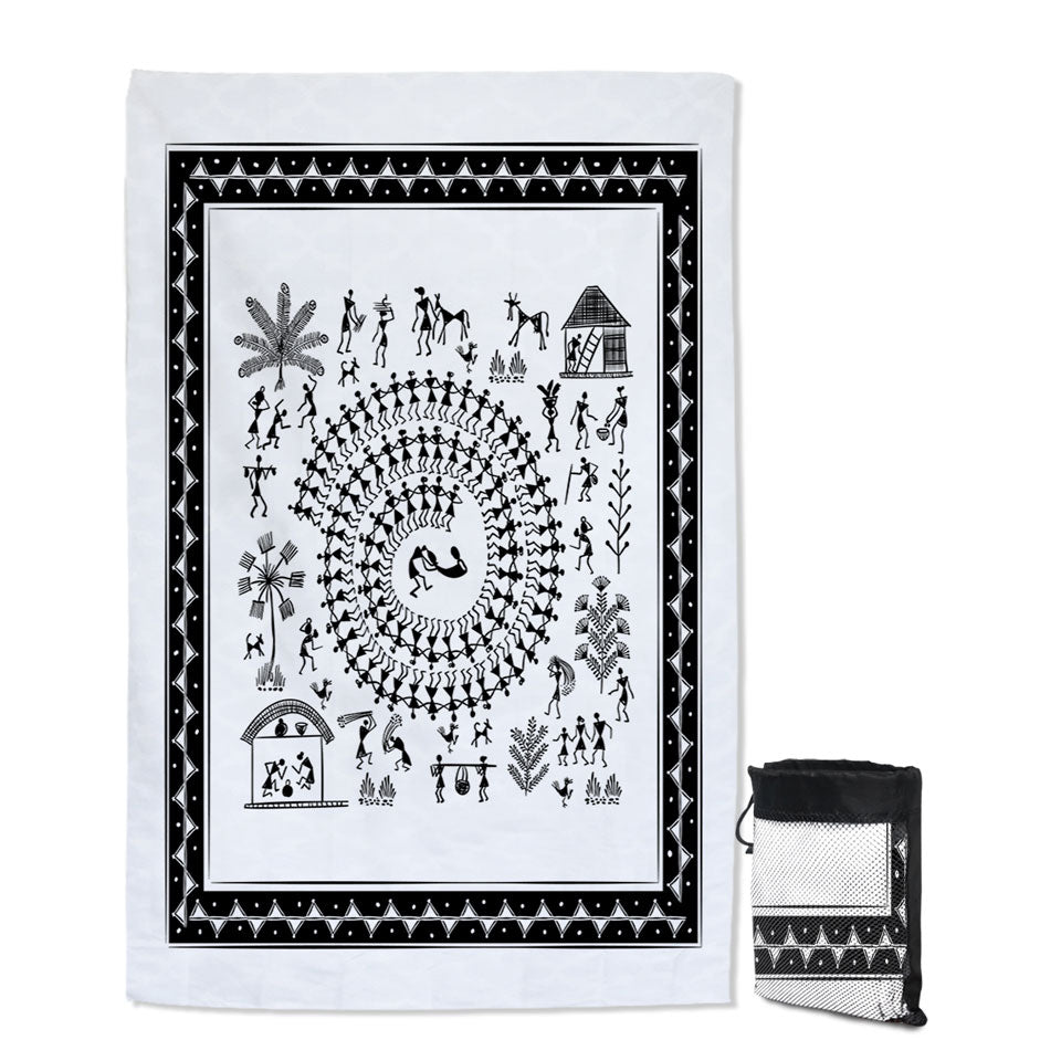 African Travel Beach Towel Tribe Story White and Black