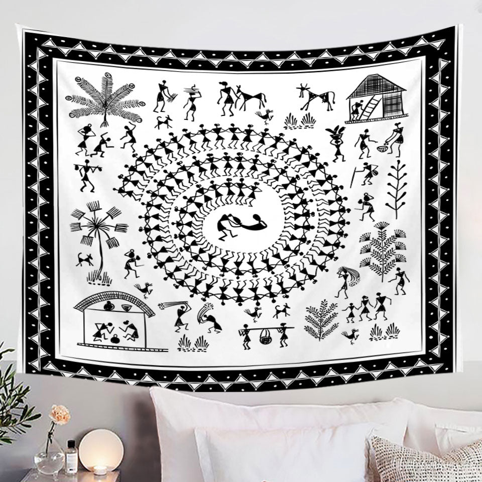 African Tribe Story White and Black Wall Art Prints