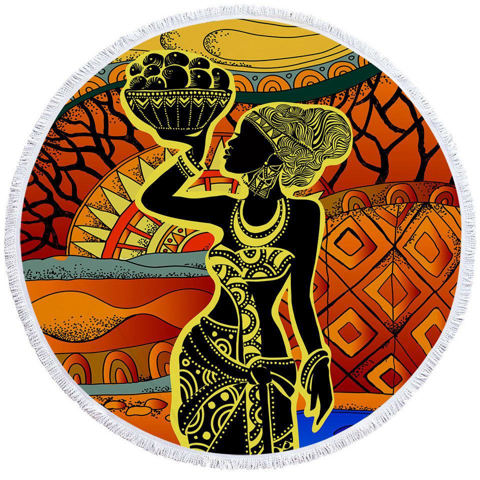 African Unique Beach Towels Woman in Black and Yellow