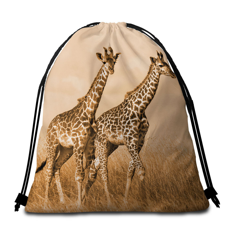 African Wildlife Wild Giraffes Beach Towel Bags