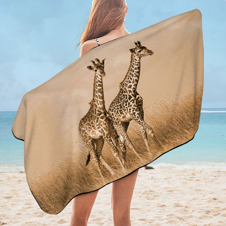 African Wildlife Wild Giraffes Microfiber Beach Towel