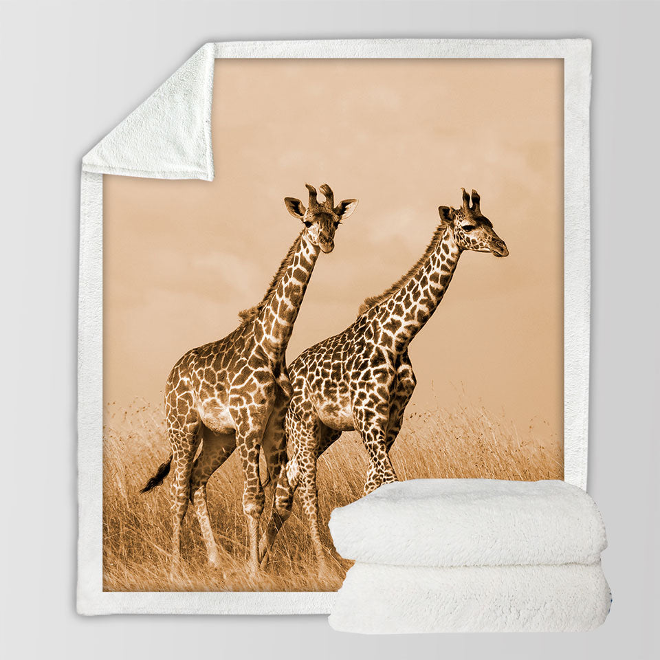 African Wildlife Wild Giraffes Sherpa Blanket
