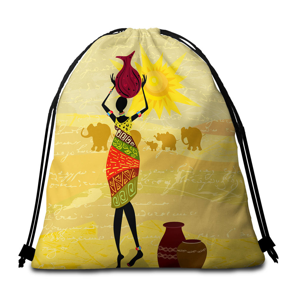 African Woman Beach Towel Bags