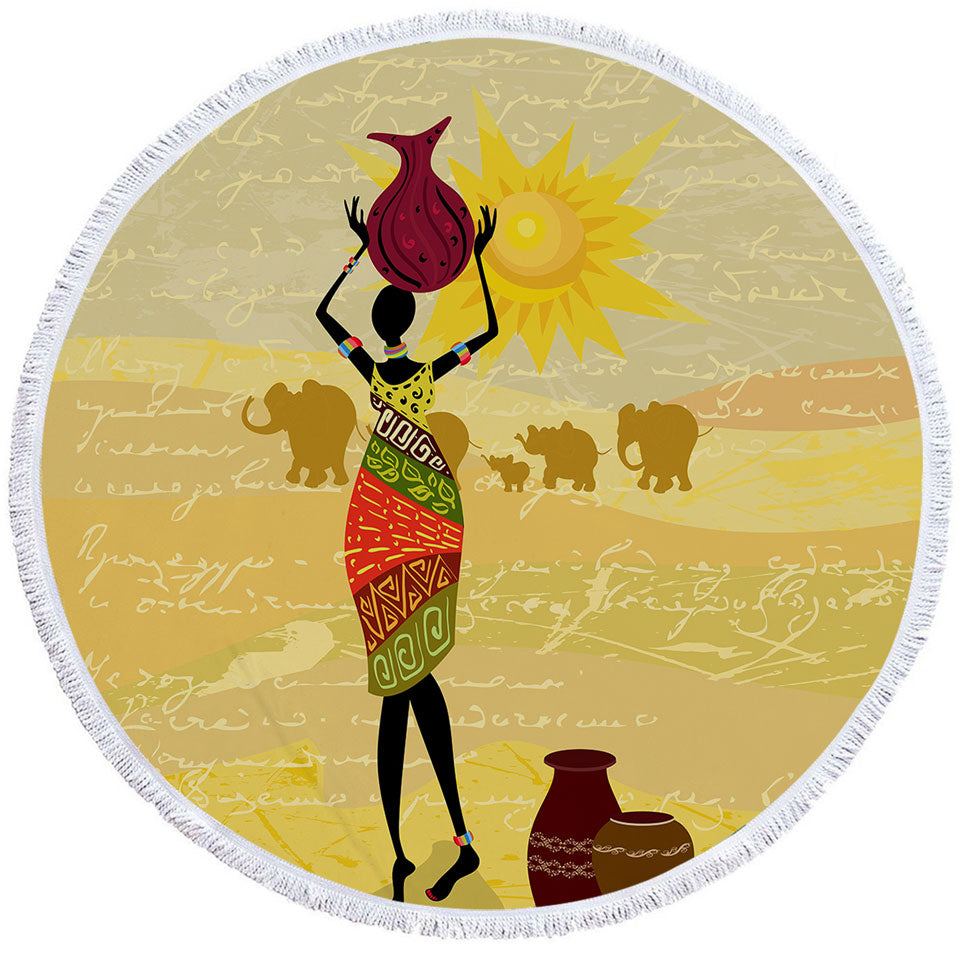 African Woman Round Towel