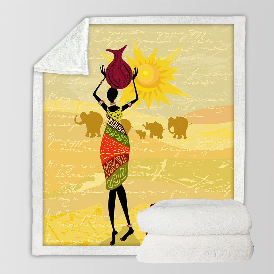 African Woman Throw Blanket with an Elephant Parade