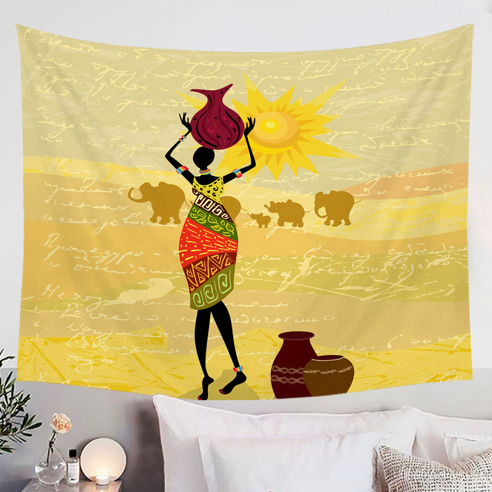 African Woman and an Elephant Parade Wall Decor