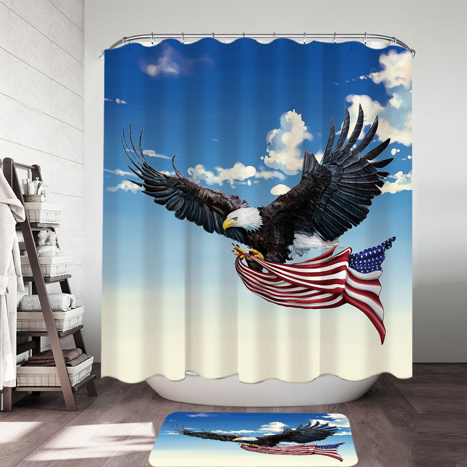 American Eagle Shower Curtain with a USA Flag