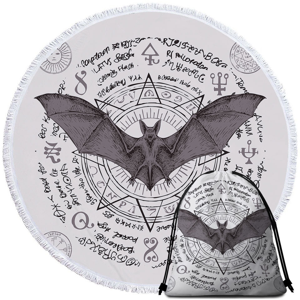 Ancient Demons Symbols Bat Round Beach Towel